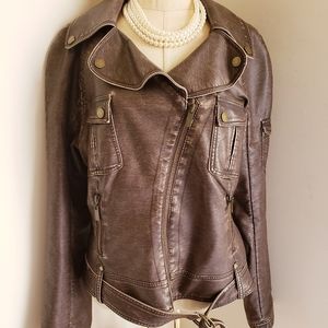 BEBE DISTRESSED FAUX LEATHER JACKET